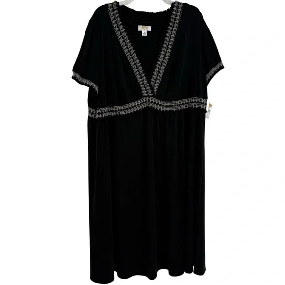 Talbots Short Sleeve Black Dress Size 3X NWT White Accent Faux Wrap Ruffle - Picture 1 of 10